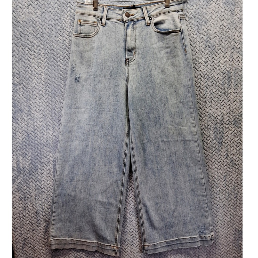Risen Jeans Los Angeles Wide Leg Crop'd Light Wash Distressed Denim RDP1252 9/29